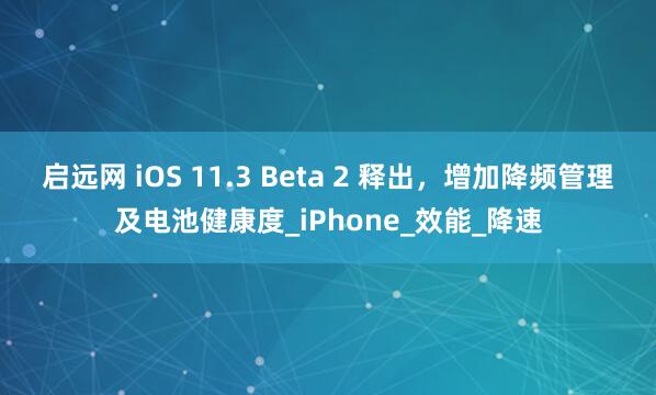 启远网 iOS 11.3 Beta 2 释出，增加降频管理及电池健康度_iPhone_效能_降速